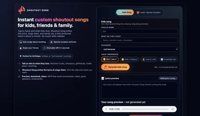 shoutoutsong.com website
